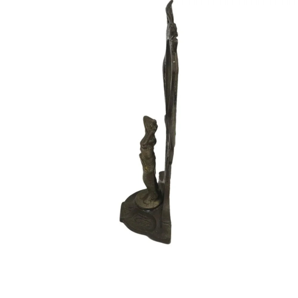 Vintage Brass Art Nouveau Revival Lady or Nymph Table Vanity Mirror, 12 Inch